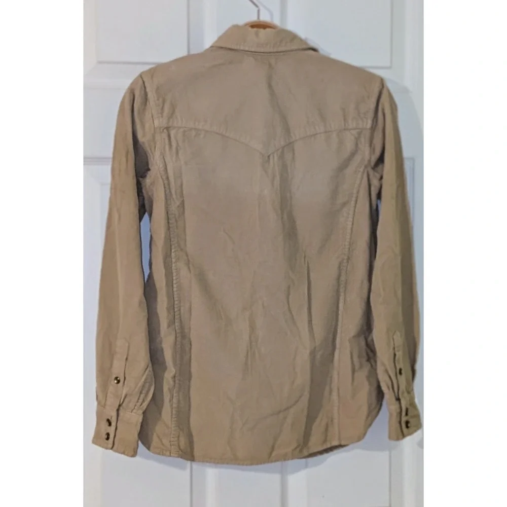 J. Crew Corduroy Western Shirt Tan Snap Button Long Sleeve Size 00 NWT $148 Flaw